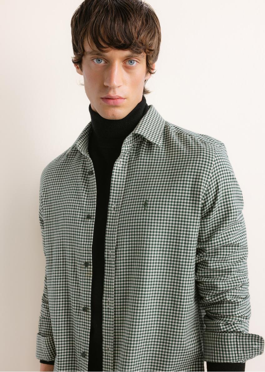Dark green men's shirt with small checks KOSMT-0372-8C(Z26)