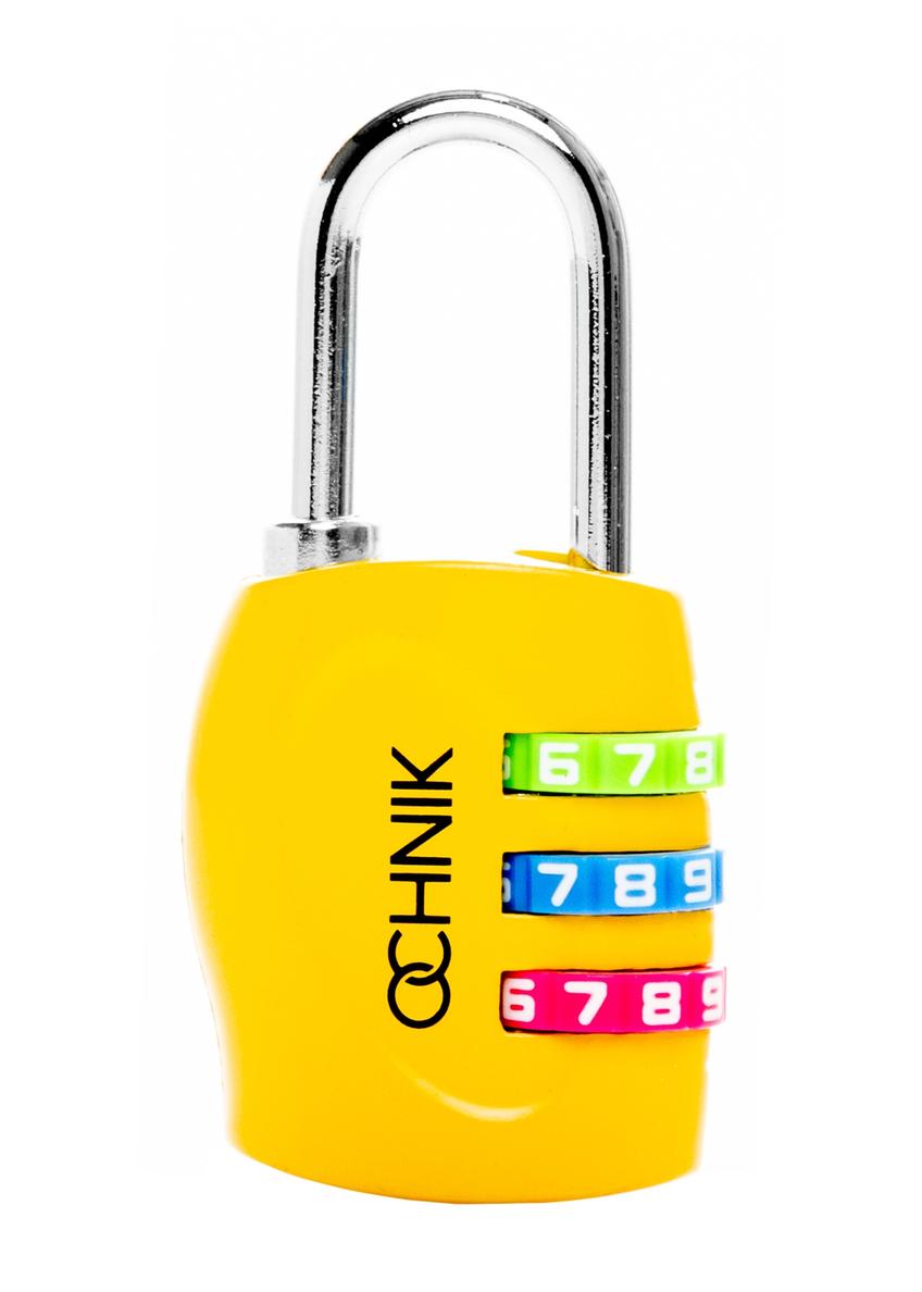 Yellow combination padlock AW-015-0005-2B(W26), front product view on white background.