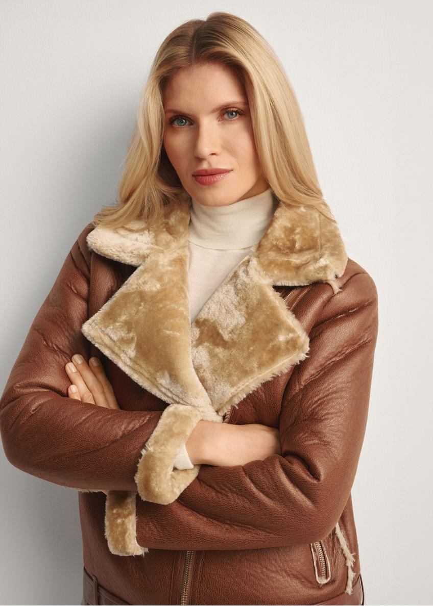 Camel short women's sheepskin coat KOZDP-0001A-1D(Z26)
