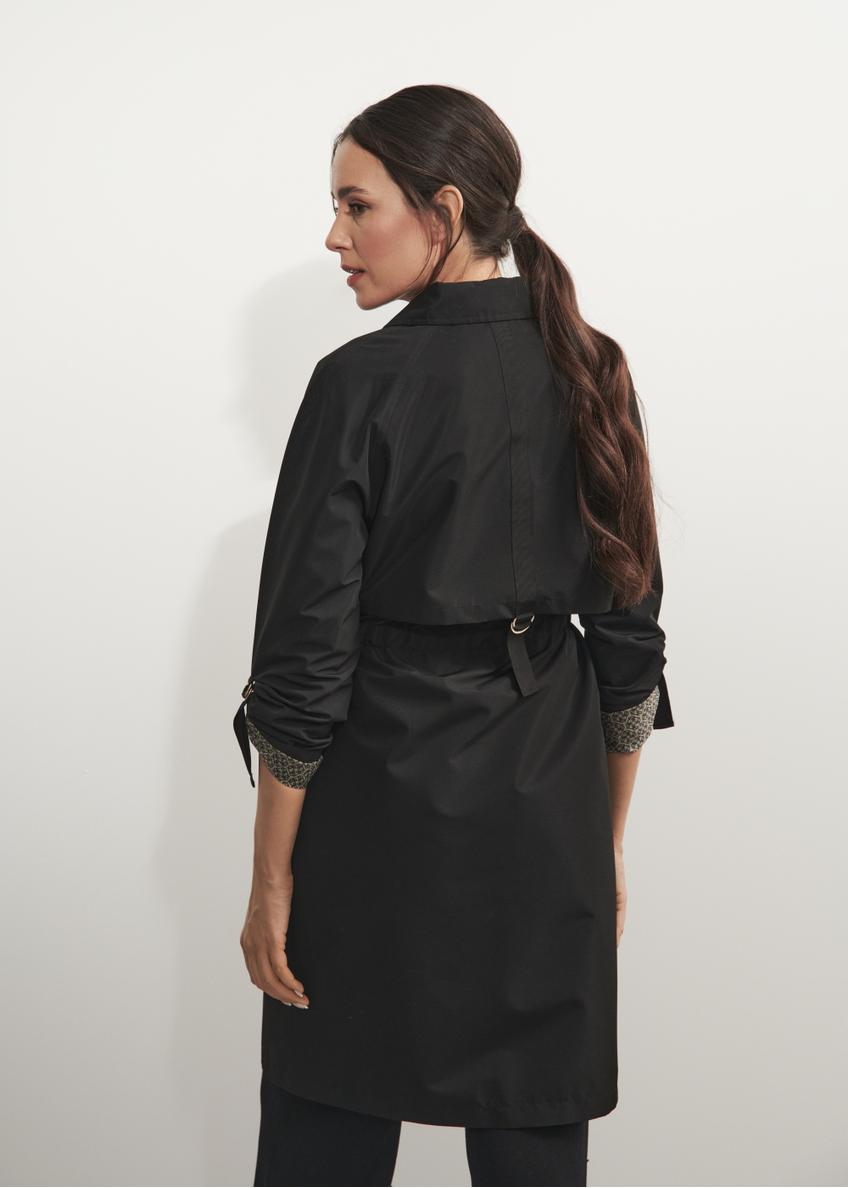 Black women's coat with straps KURDT-0439-99(W24)