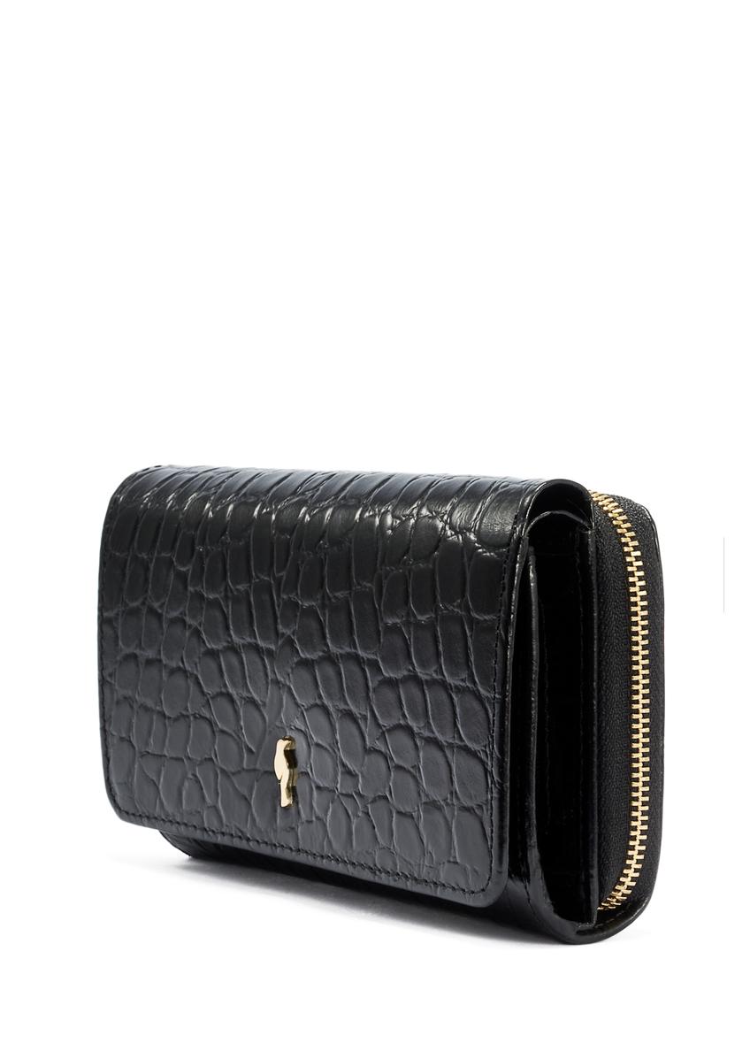 Black leather women's croco wallet PORES-0956-99(W25)