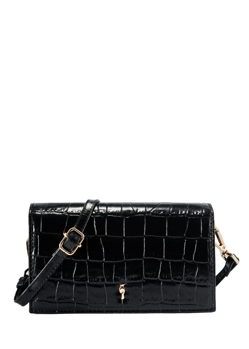 Black leather small croco bag TORES-1133E-99(Z25)