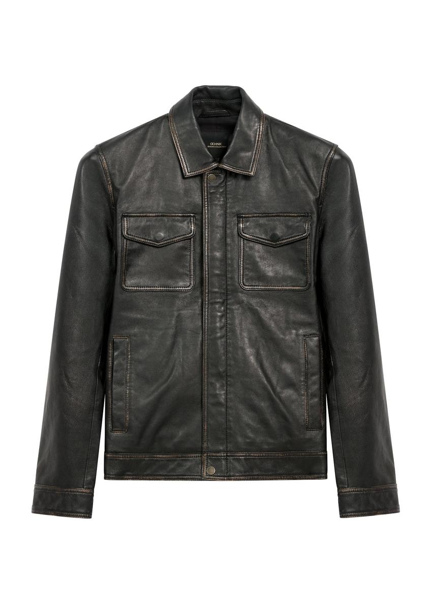 Black men's vintage leather jacket KURMS-0381-2870-9J(Z26)
