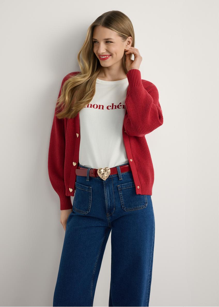 Red women's cardigan KARDT-0062-4B(W26)