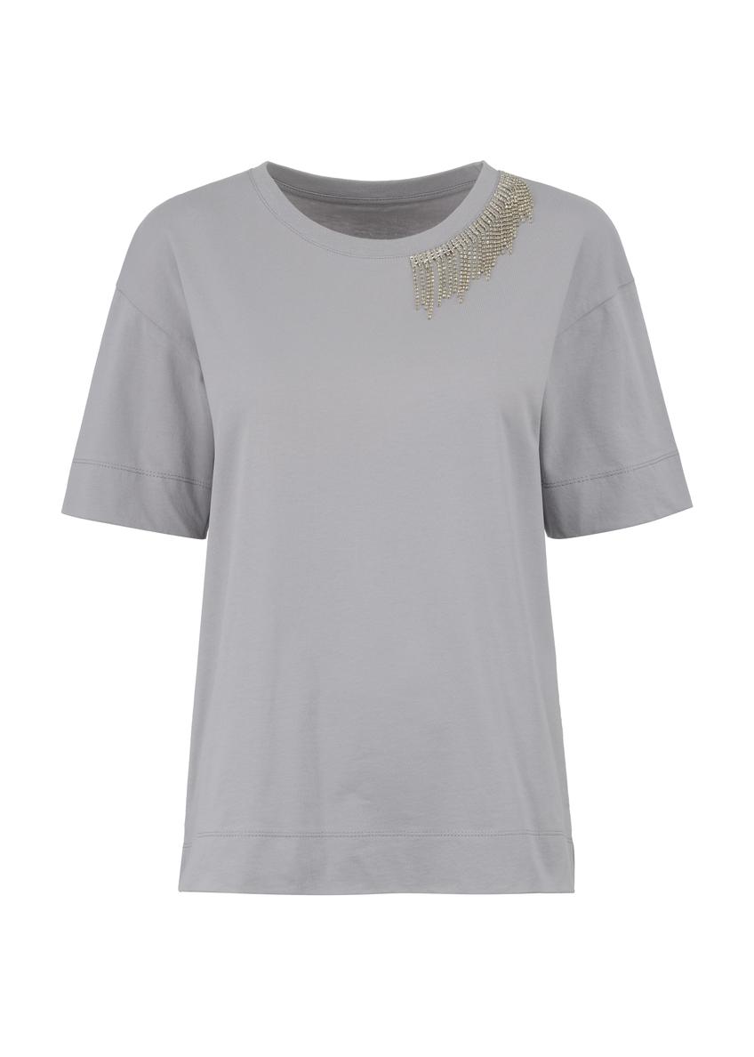 Gray women's blouse with zircons BLUDT-0163-91(W23)-04