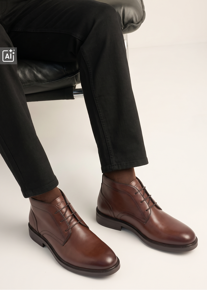 Men's brown leather ankle boots BUTYM-0584-1H(Z26)