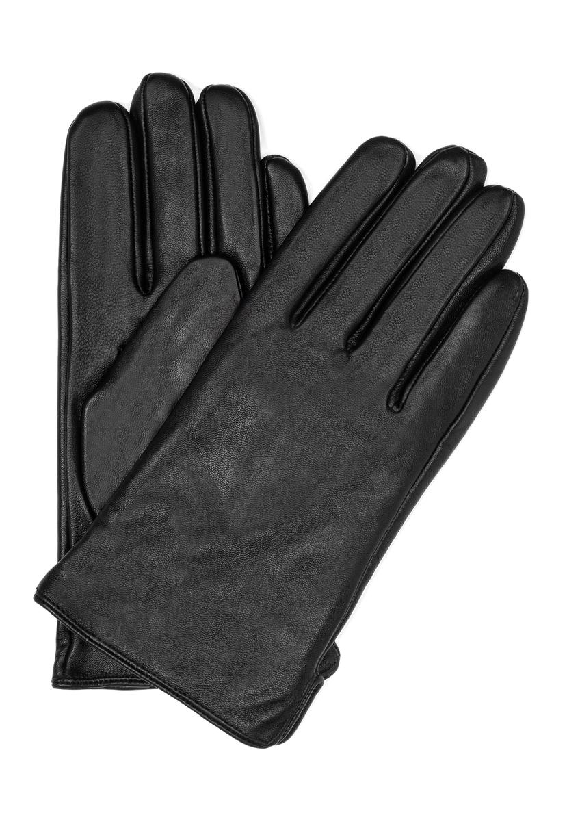 Men's black leather gloves REKMS-0009-99(Z24)