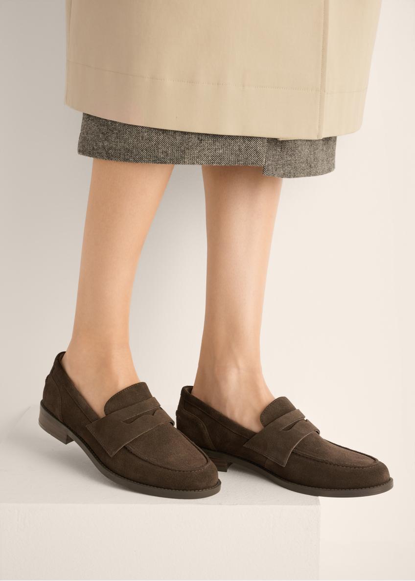Women's suede moccasins in dark brown BUTYD-1299-1I(Z26)