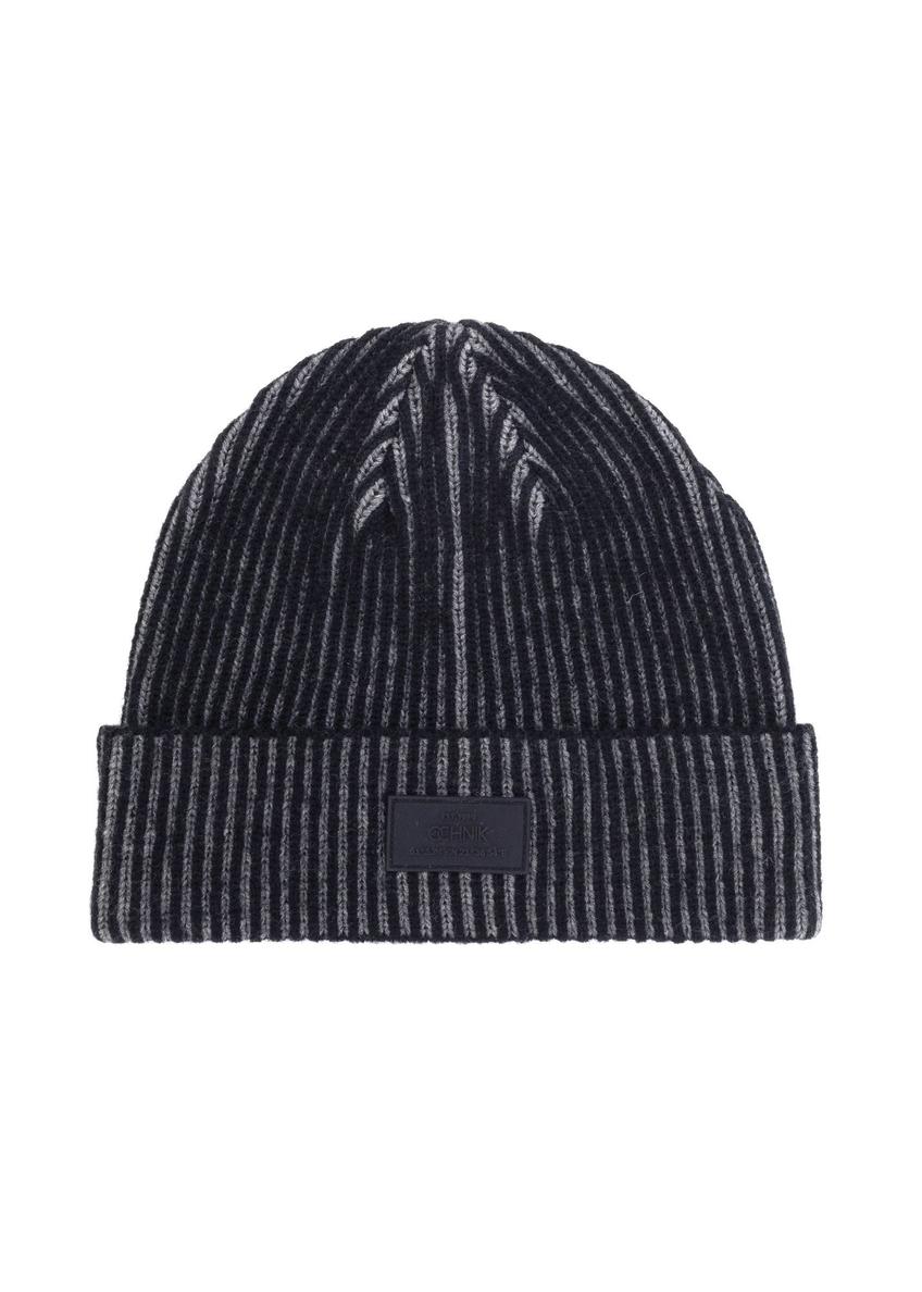 Black men's winter hat with gray stripes CZAMT-0072-98(Z24)