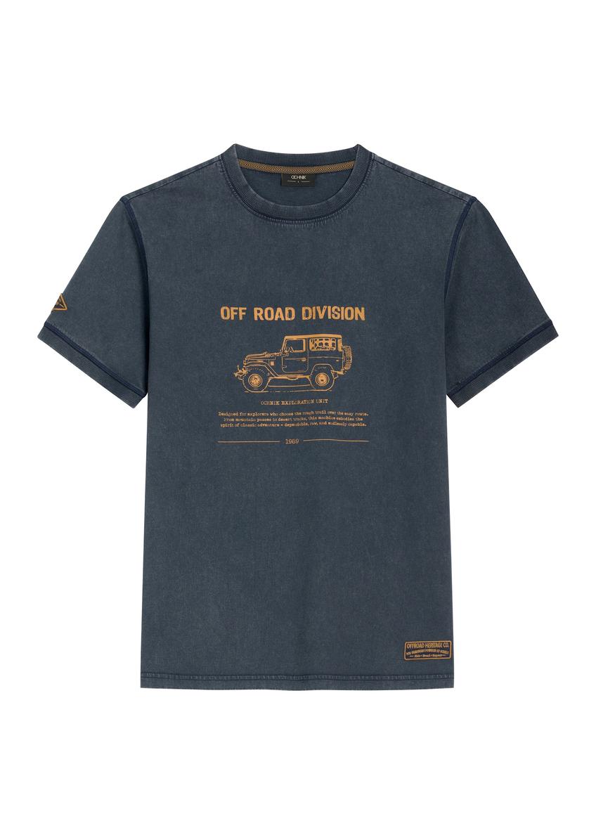 Dark navy blue cotton men's T-shirt with print TSHMT-0162-7E(Z26)