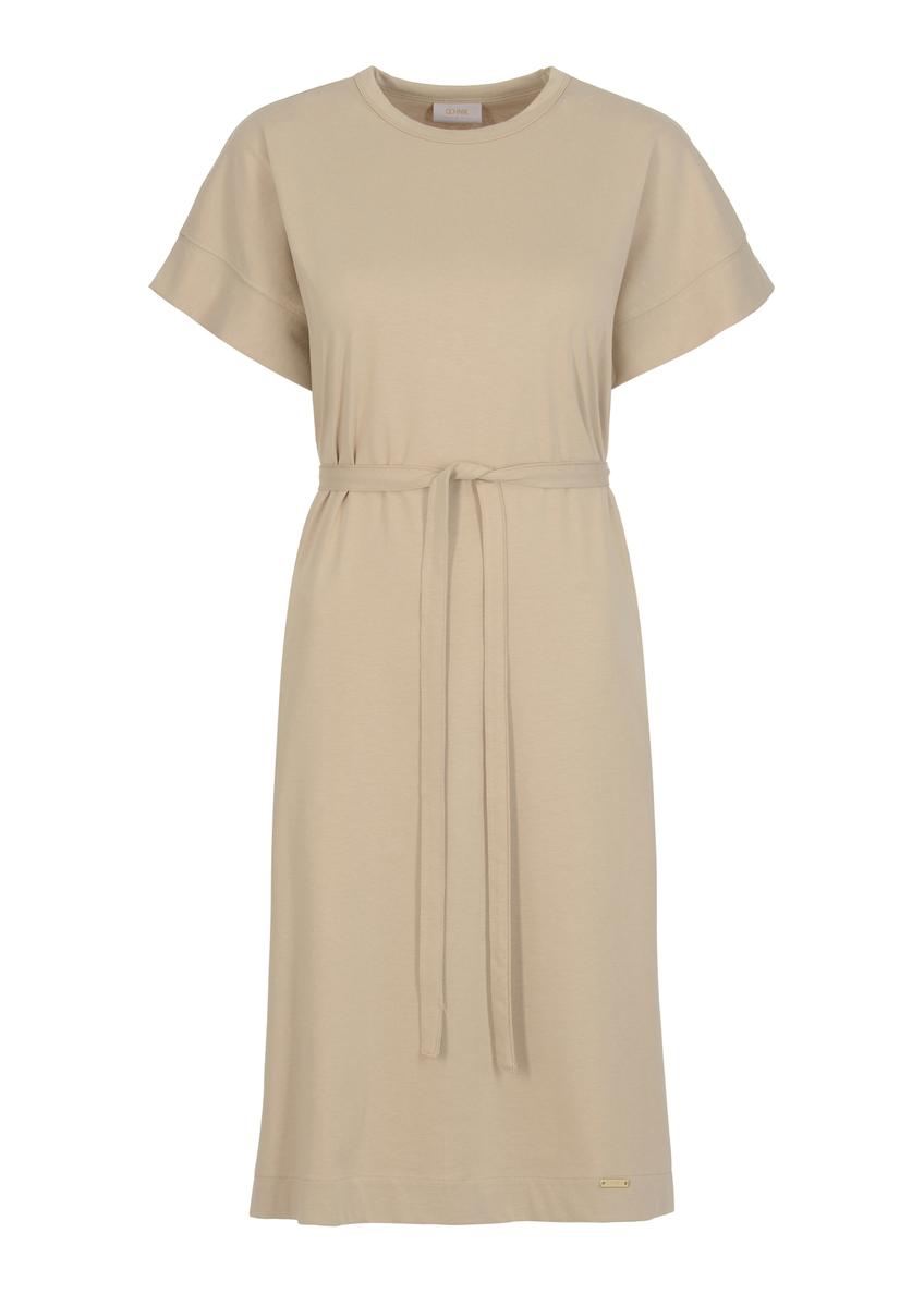 Beige dress with belt SUKDT-0158-80(W23)-04