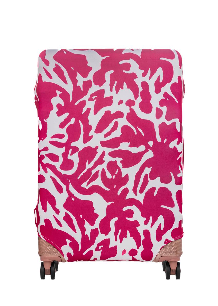 Pink cover for large suitcase AW-013-0007-5P-L(W26), front product view on the suitcase.