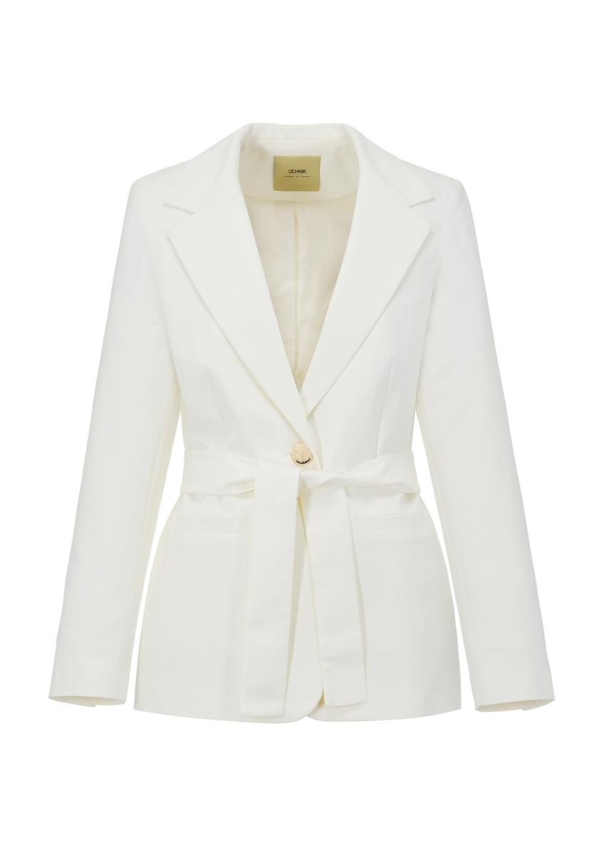 Women's cream blazer with belt ZAKDT-0030-12(W25)