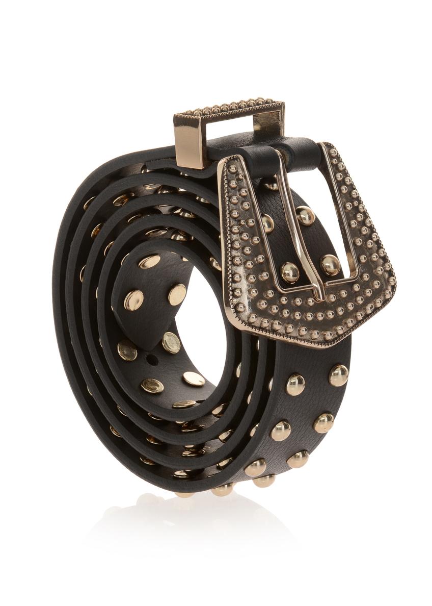 Black leather belt with studs for women PASDS-0276-99(Z23)