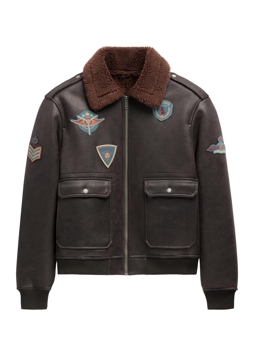 Brown men's sheepskin coat in aviator style KOZMP-0007-1I(Z26)