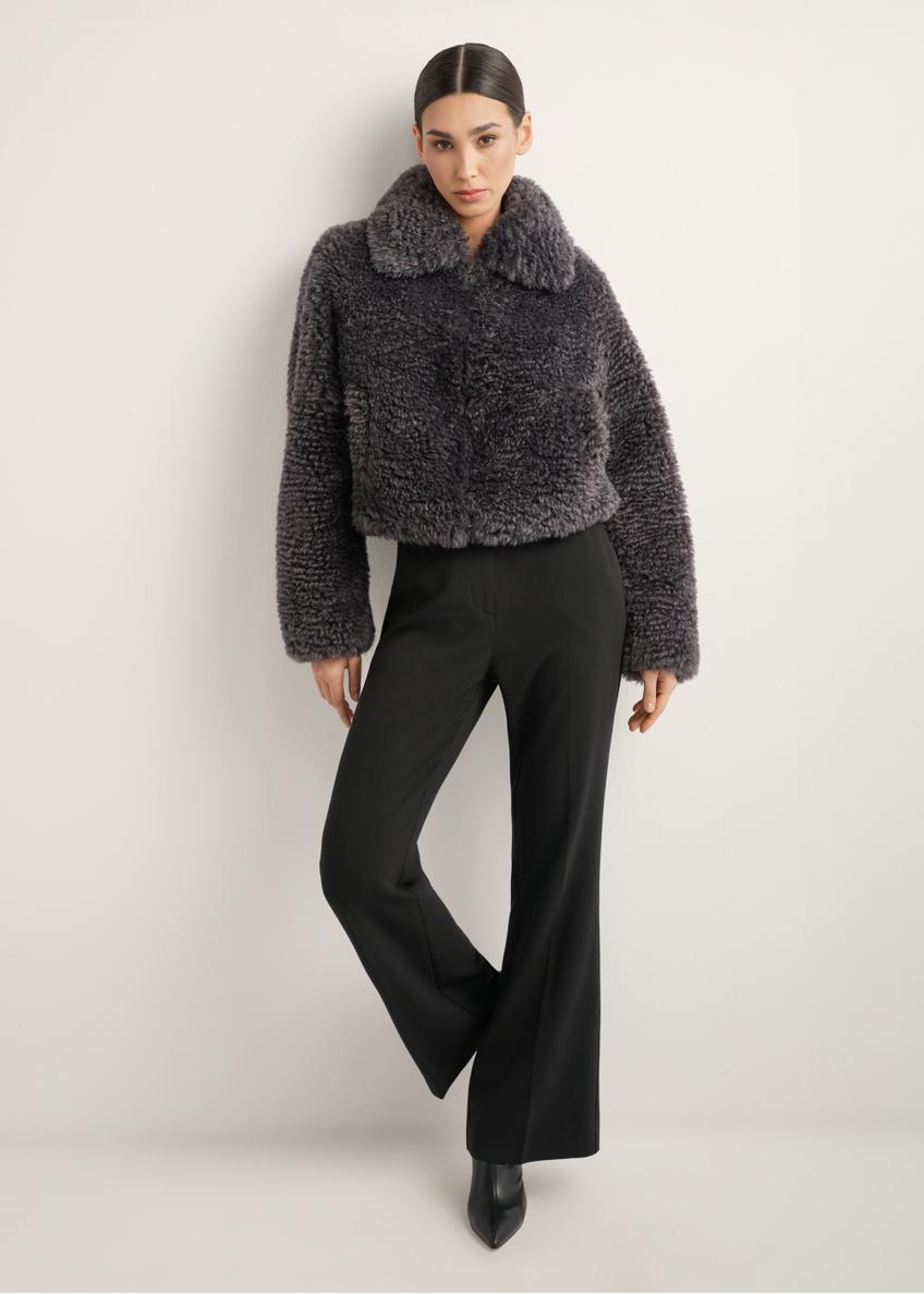 Gray short women's fur coat FUTDP-0082-9D(Z26)