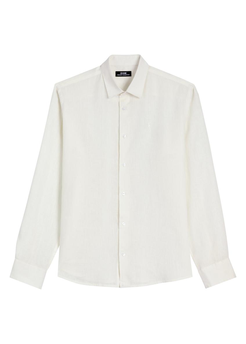 Cream linen men's shirt KOSMT-0321A-0B(W26)