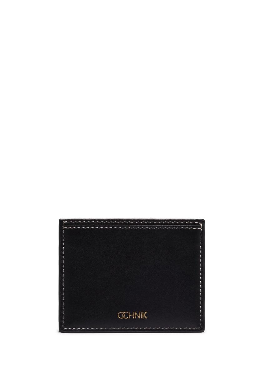 Black leather card case PORES-1005-99(Z26) - front product view, on white background.