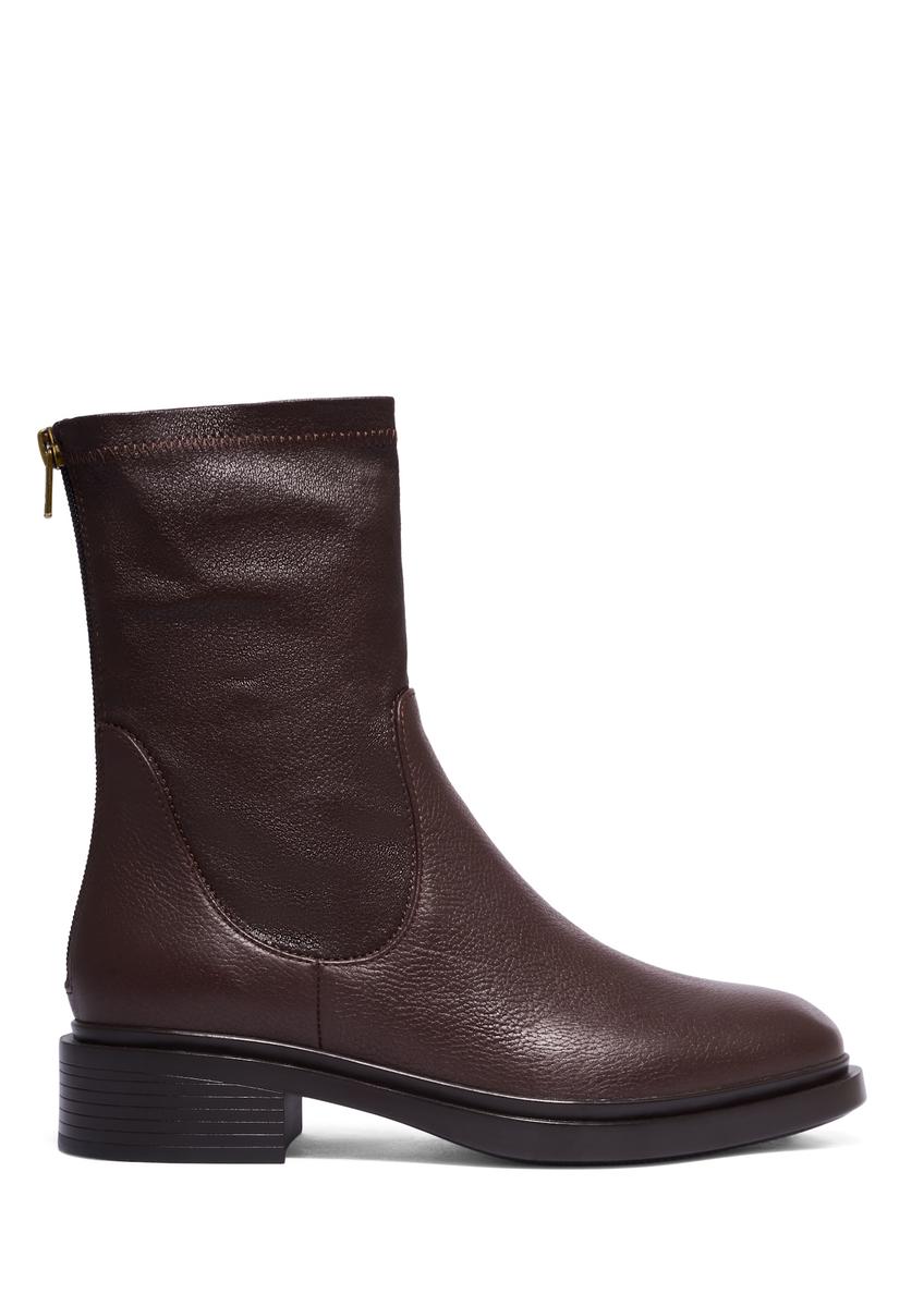 Dark brown leather women's ankle boots BUTYD-1296-1I(Z26), side view of the product on a white background.