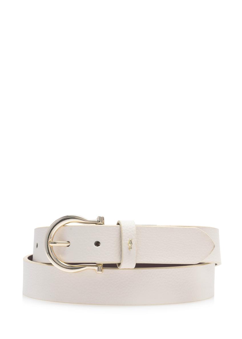 Cream colored women's leather belt PASDS-0274B-12(W25), front product view on white background.