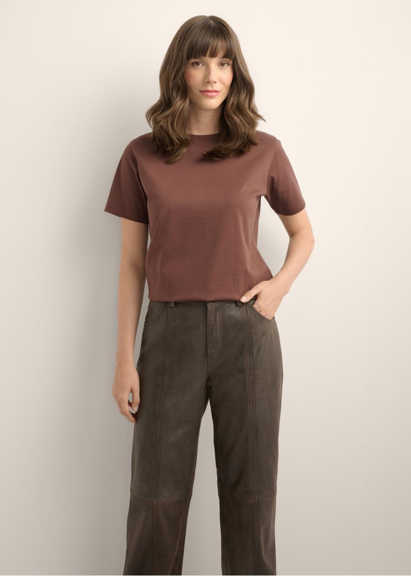 Brown cotton women's T-shirt TSHDT-0165-1H(Z26)