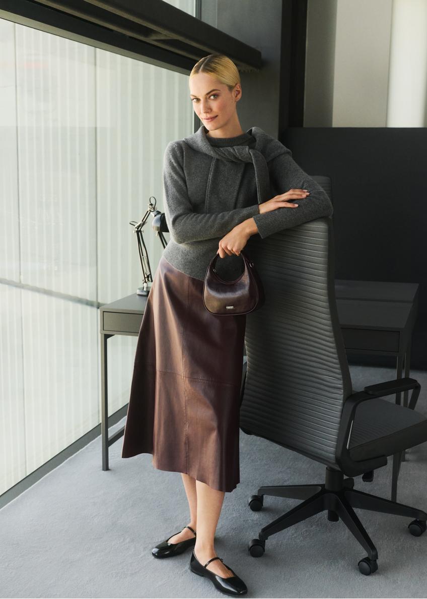 Burgundy leather midi skirt SPCDS-0077-2869(Z25)