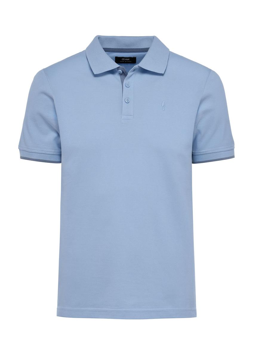 Light blue men's cotton polo shirt POLMT-0045B-62(W25)