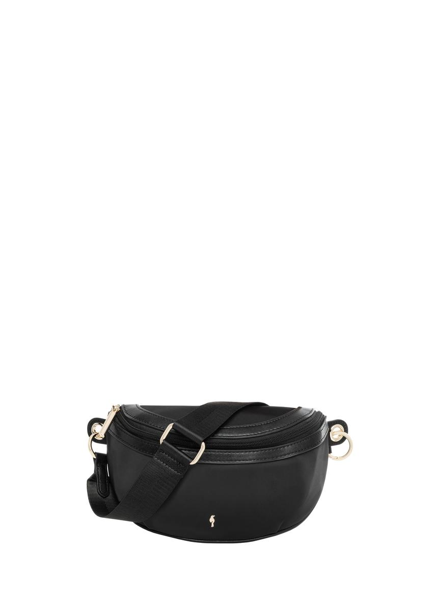 Black fabric women's waist bag TOREN-0356-99(Z26), front product view on white background.