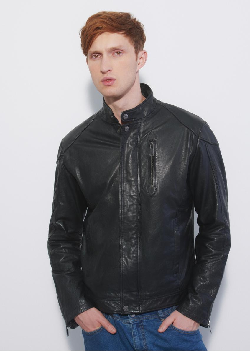 Men's leather jacket with stand-up collar KURMS-0293-1311(W23)-01