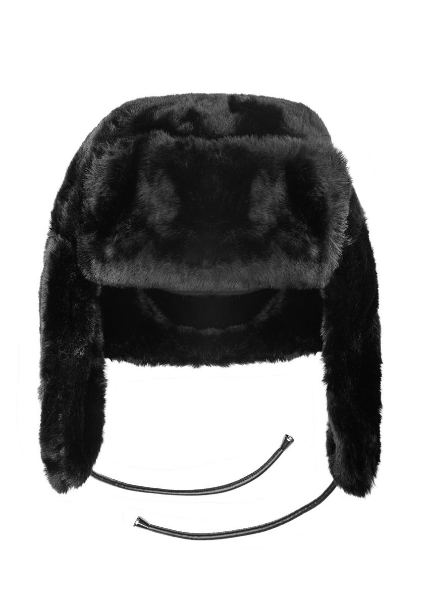 Women's black earflap hat CZADF-0042A-99(Z25) - front product view on white background.