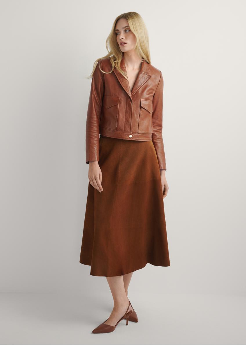 Women's short leather jacket in camel color KURDS-0471-1D(W26)