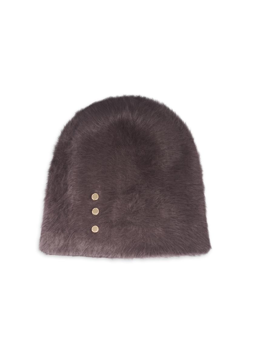 Dark brown women's hat with rabbit fur CZADT-0023A-1I(Z26), front product view on white background.