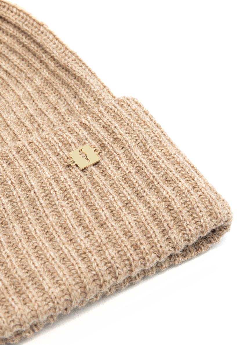 Beige woolen women's hat with pompom CZADT-0052A-81(Z25)