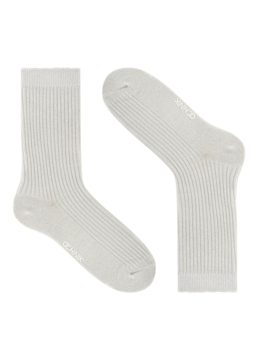 Silver shiny women's socks SKADT-0074-92(Z25), product view without packaging on white background.