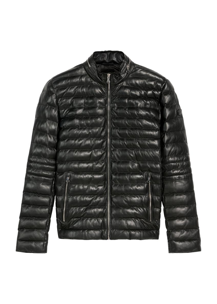 Black men's leather jacket insulated KURMS-0379-3358(Z25)