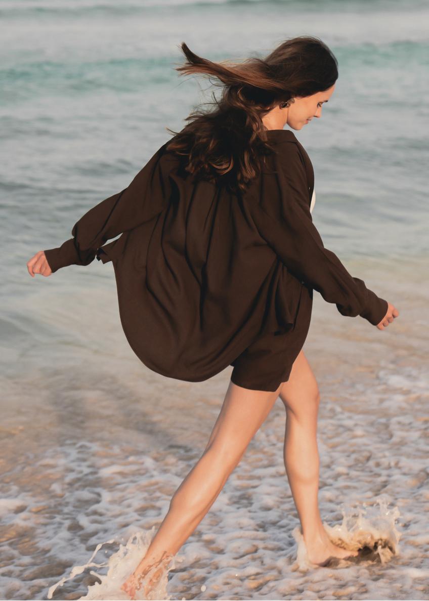 Brown women's long sleeve shirt KOSDT-0178-12(W25)