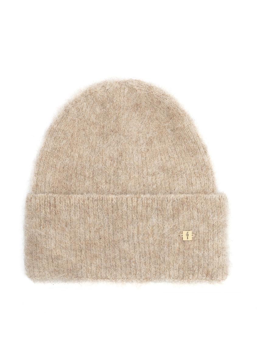 Beige woolen women's hat CZADT-0212-1B(Z26), front product view on white background.