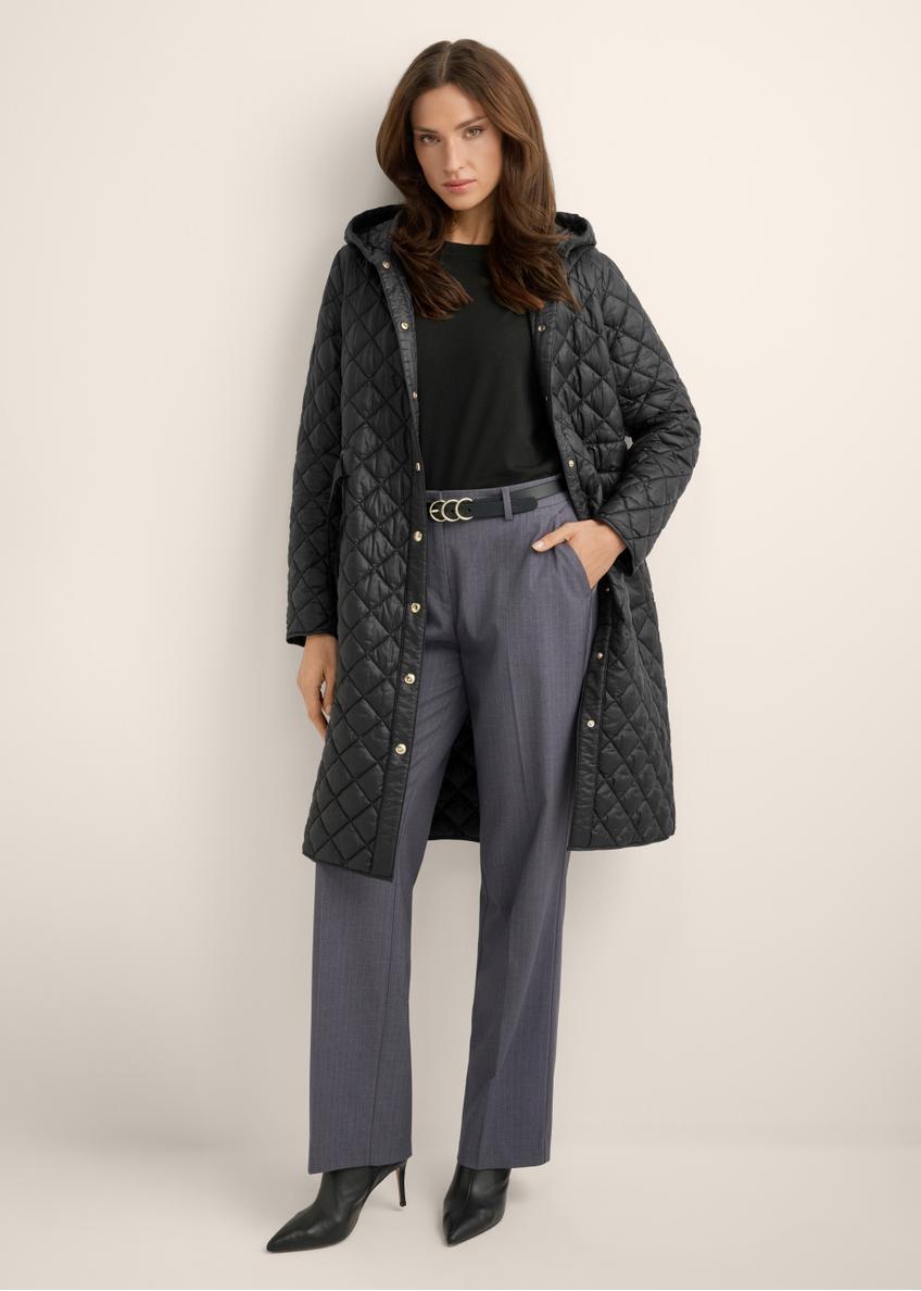 Women's black quilted jacket KURDT-0680-99(Z26), front view of the product on the model. Full body visible.