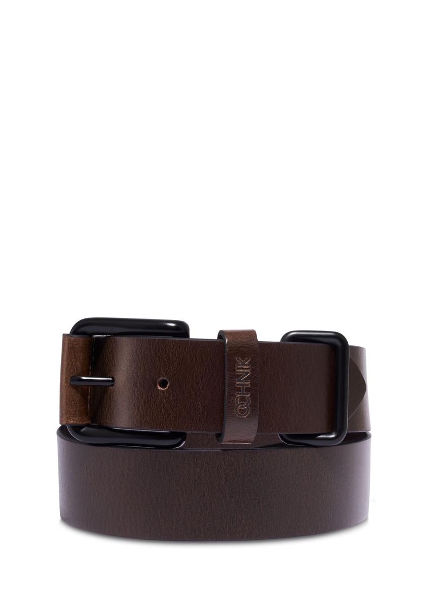 Men's dark brown leather belt PASMS-0241-1I(Z26) - front product view, on white background.