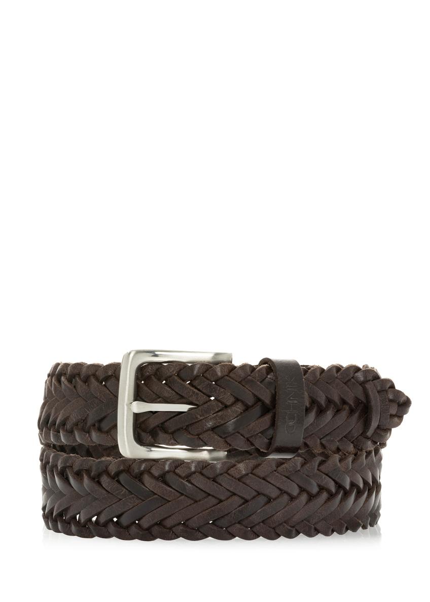 Dark brown braided men's belt PASMS-0282-1I(W26), front product view on white background.