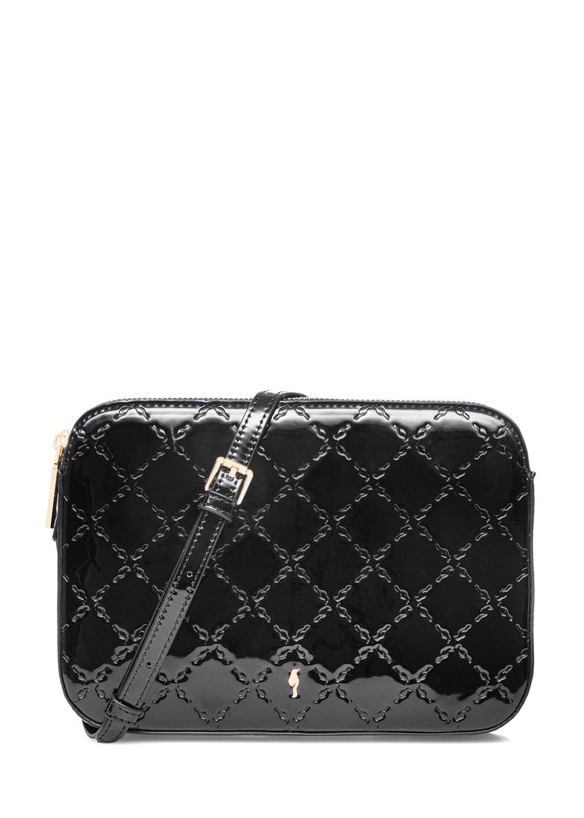 Black patent leather women's messenger bag TOREC-0205F-97(Z25), front product view on white background.