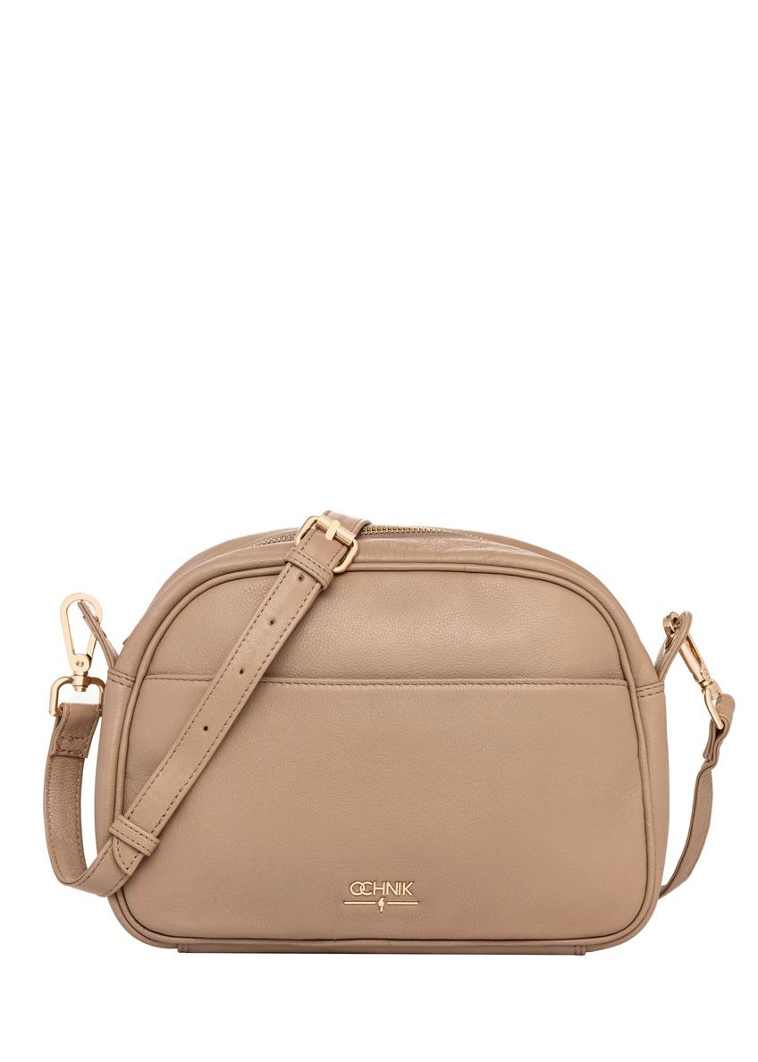Beige leather women's shoulder bag TORES-0806F-1B(W26) - front product view, on a white background.