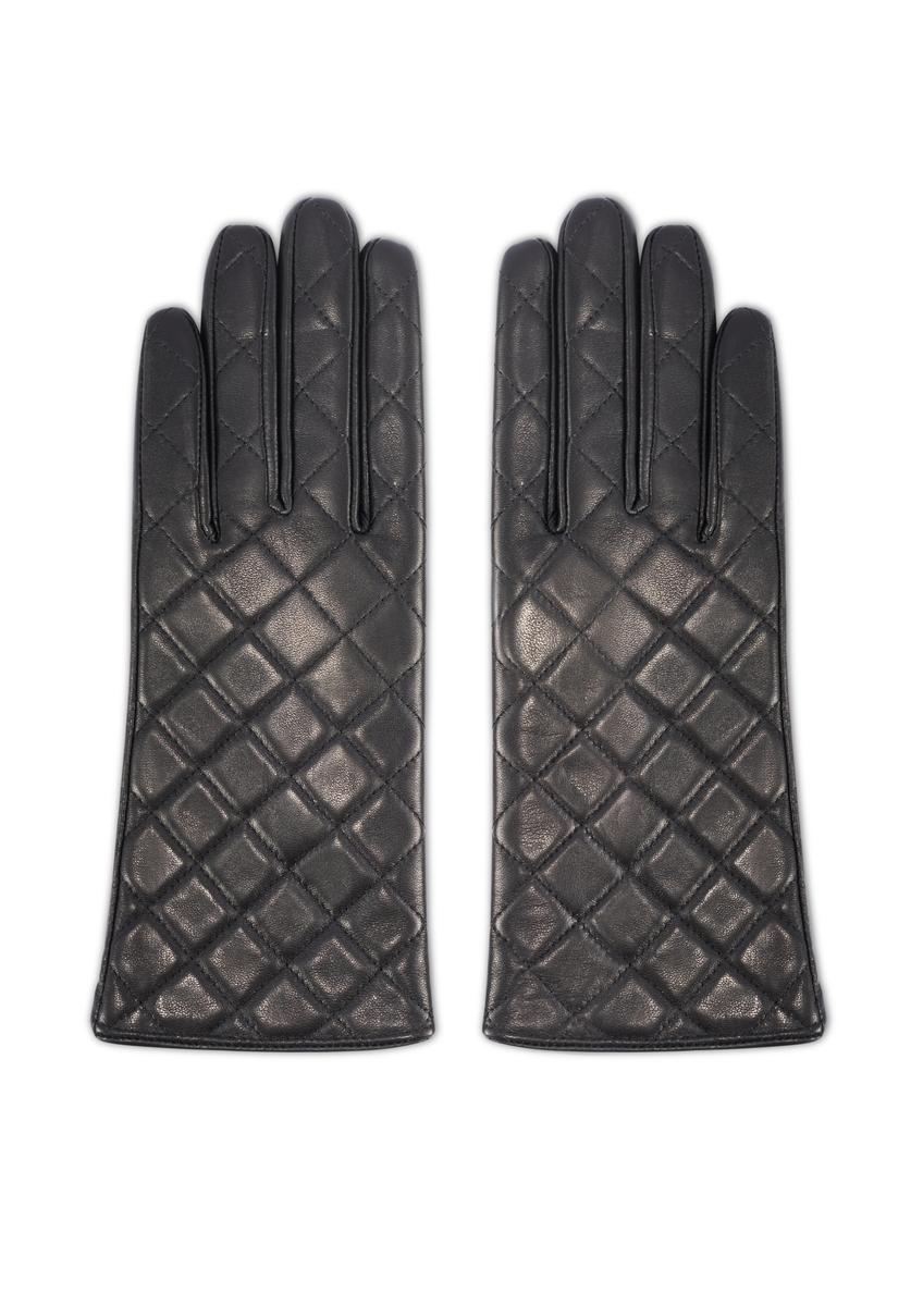 Women's black leather gloves REKDS-0079A-99(Z25)