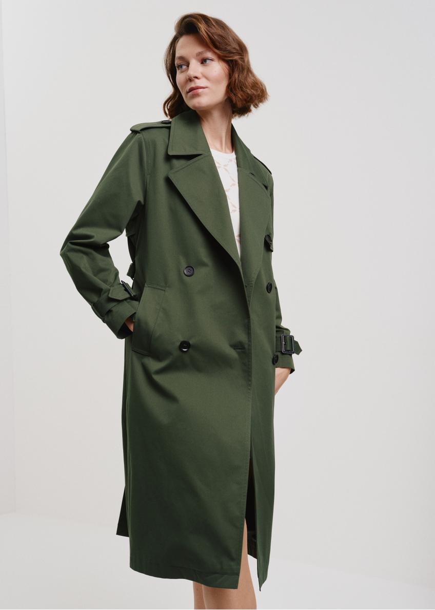 Women's green coat with belt KURDT-0512-54(W24)-05