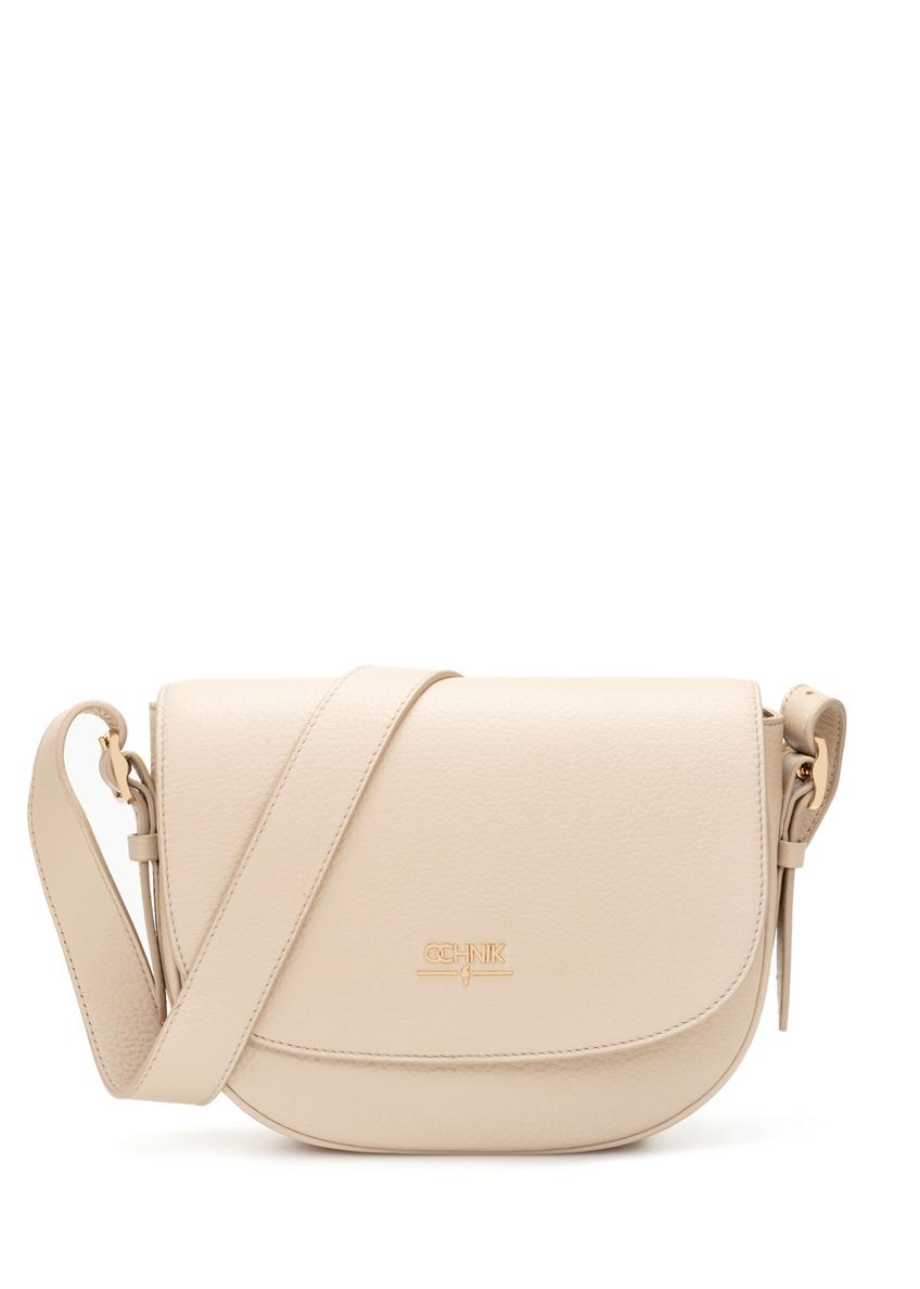 Beige leather women's messenger bag TORES-1122E-1B(W26), front product view on white background.