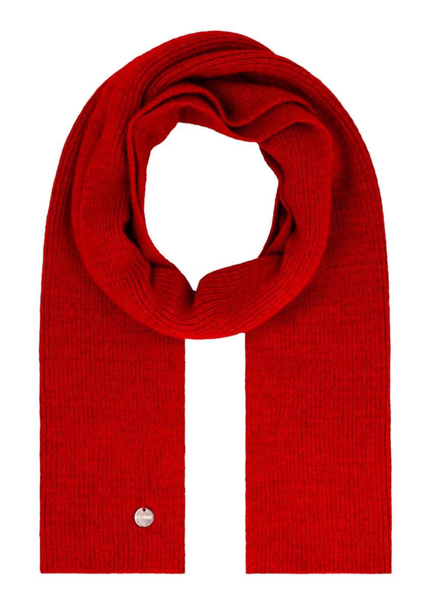Red women's scarf with viscose SZADT-0222-4B(Z26), front view of the product on a white background.