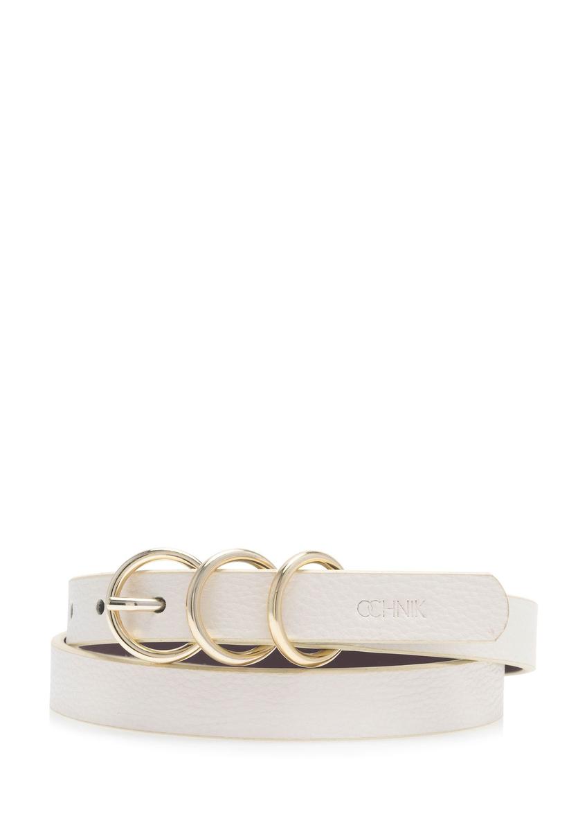 Women's white leather belt PASDS-0320-0B(W26), front product view on white background.