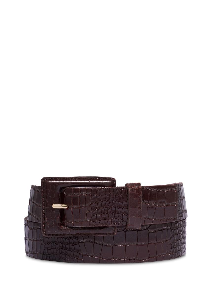 Brown women's belt with animal motif PASDS-0355-1I(Z26) - front product view, on white background.
