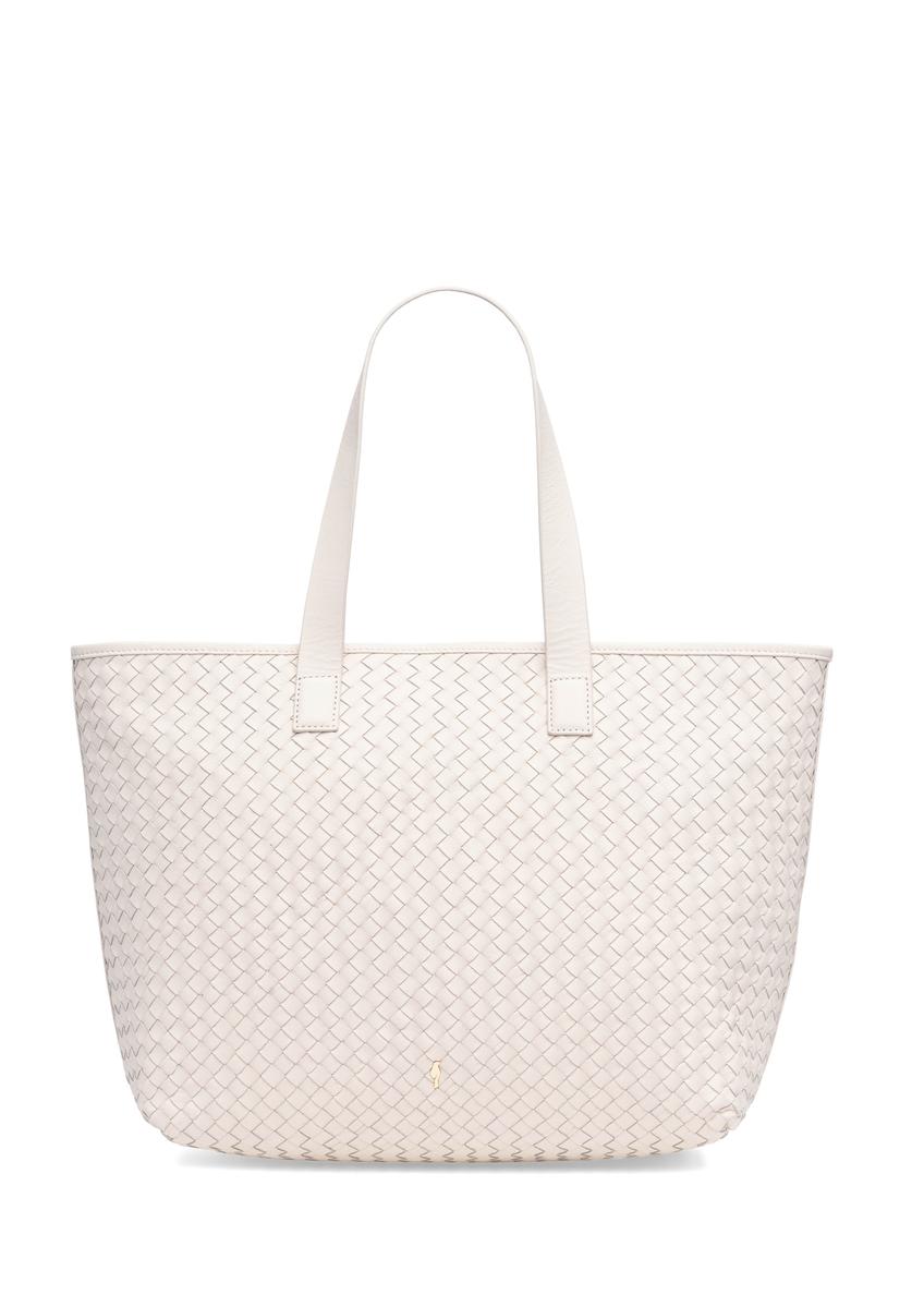 Leather cream women's shopper handbag TORES-1107-12(W25), front product view on white background.