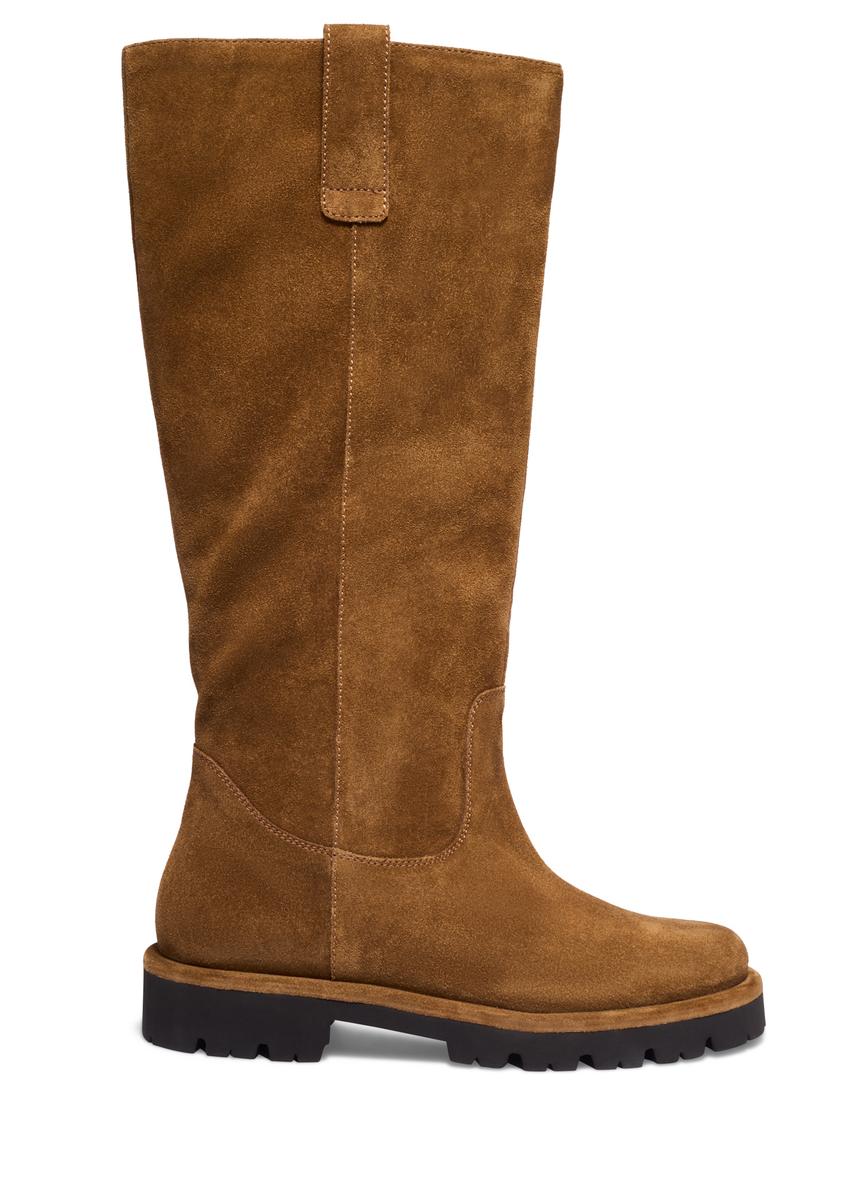 Women's suede boots in cognac color BUTYD-1357-1F(Z26), side view of the product on a white background.
